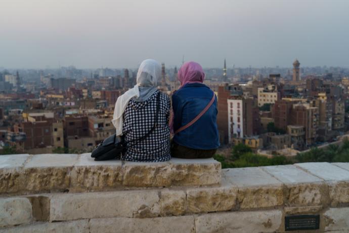 Ladies sit together in North Africa