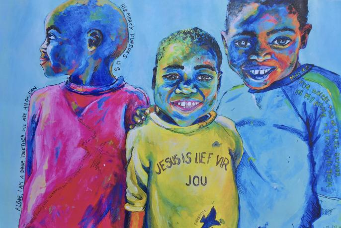 Painting of orphan boys in Mozambique