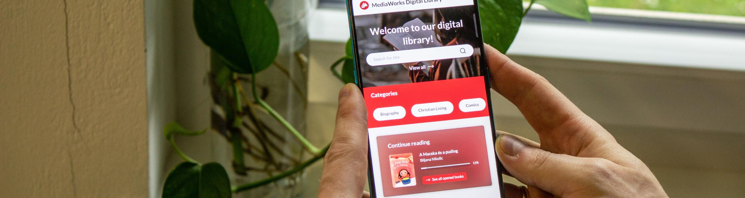 Smartphone displaying a digital library