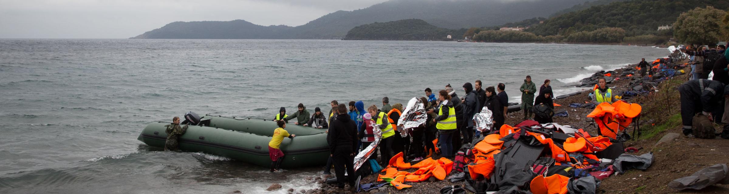 A boat arrives on Lesvos