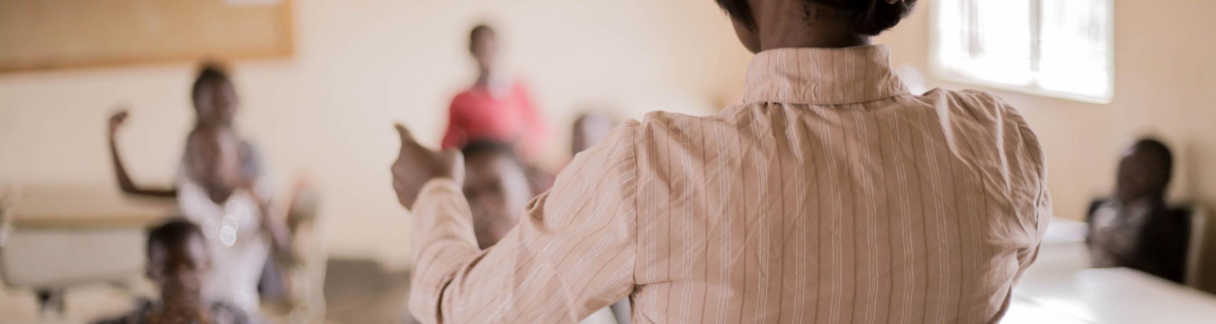Teaching students in class at Makwati School in Kabwe, Zambia.