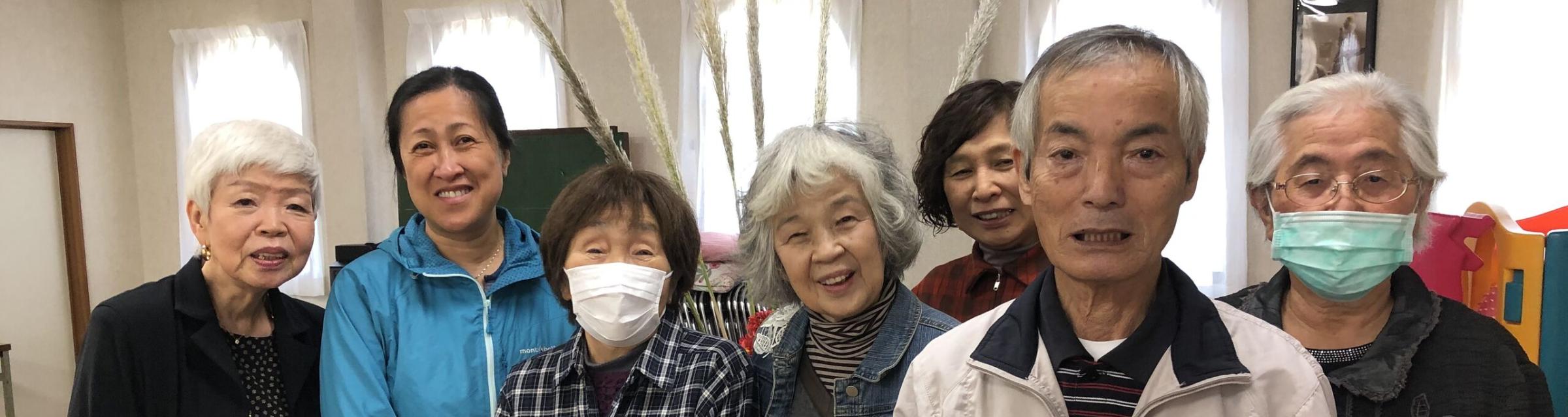 Michelle and her elderly friends in Owase church in Japan
