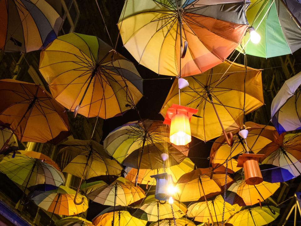 Umbrellas over restaurants in Istanbul