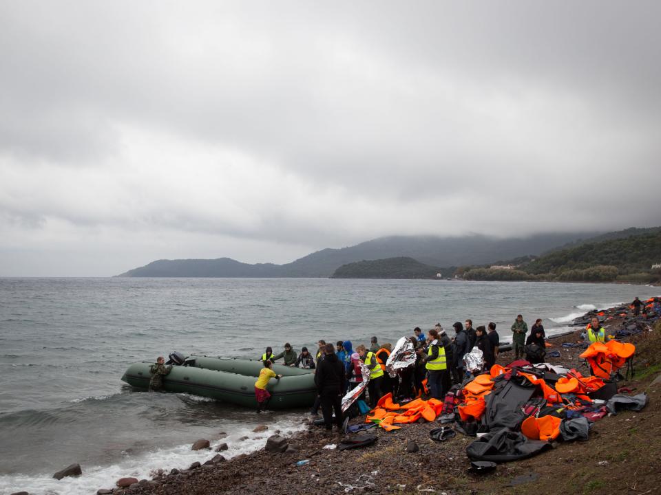 A boat arrives on Lesvos