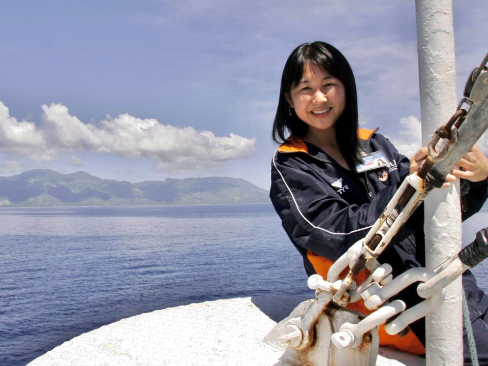 Jiamin Choo, from Singapore, at the bow of Doulos on the voyage to the Philippines.