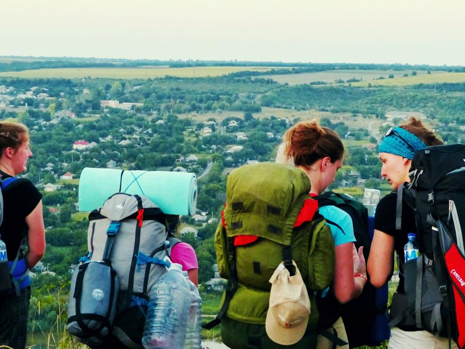 A trekking team on its way, climbing the hills overlooking a Moldovan village. During OM’s ‘Love Moldova’ summer outreaches, teams are trekking, cycling or rafting to some of the least reached places of the country, sharing God’s love as they run children