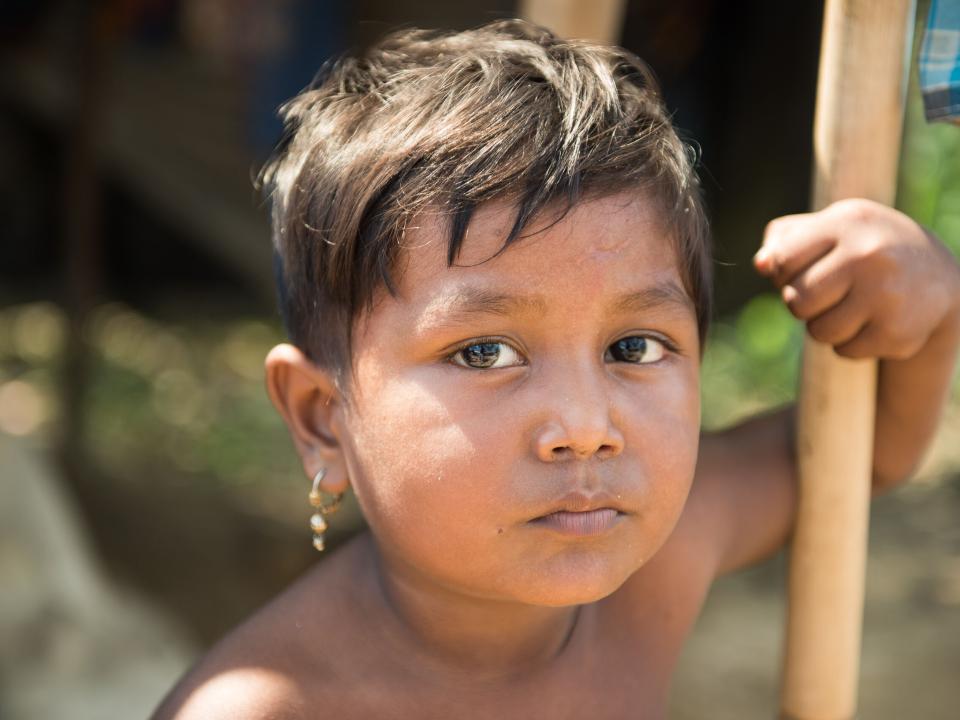 A child in the refugee camp near Cox's Bazar in Bangladesh. Refugees are fleeing what the United Nations are calling 'ethnic cleansing' in Myanmar.