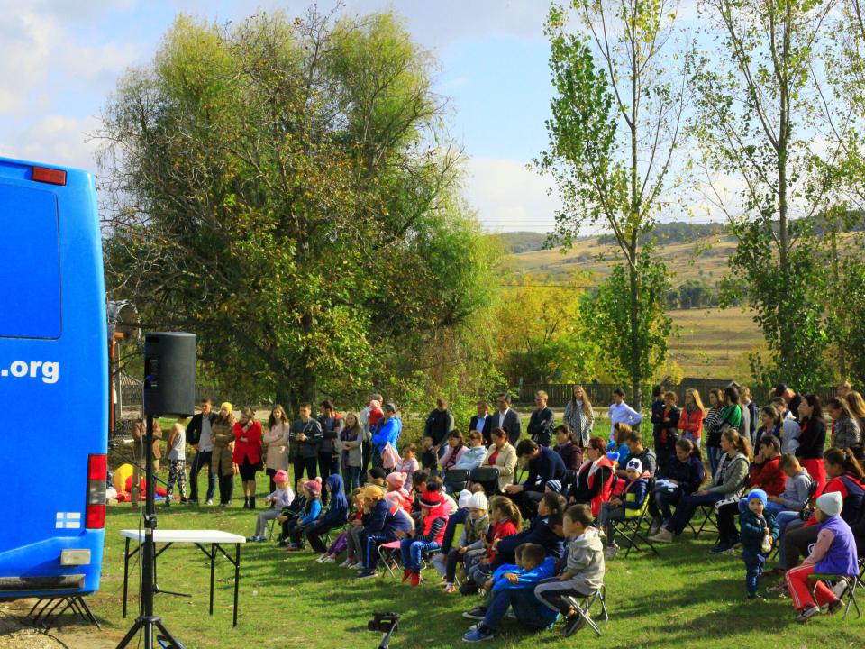 Bus4Life in Moldova: The Bus4Life draws the interest of villagers who are ready to listen to the gospel message presented by the team. The Bus4Life is a valuable tool that draws attention and opens doors for sharing the gospel in little reached villages i