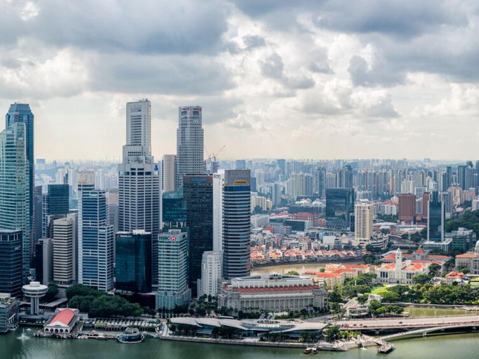 A panoramic of the Singapore skyline.