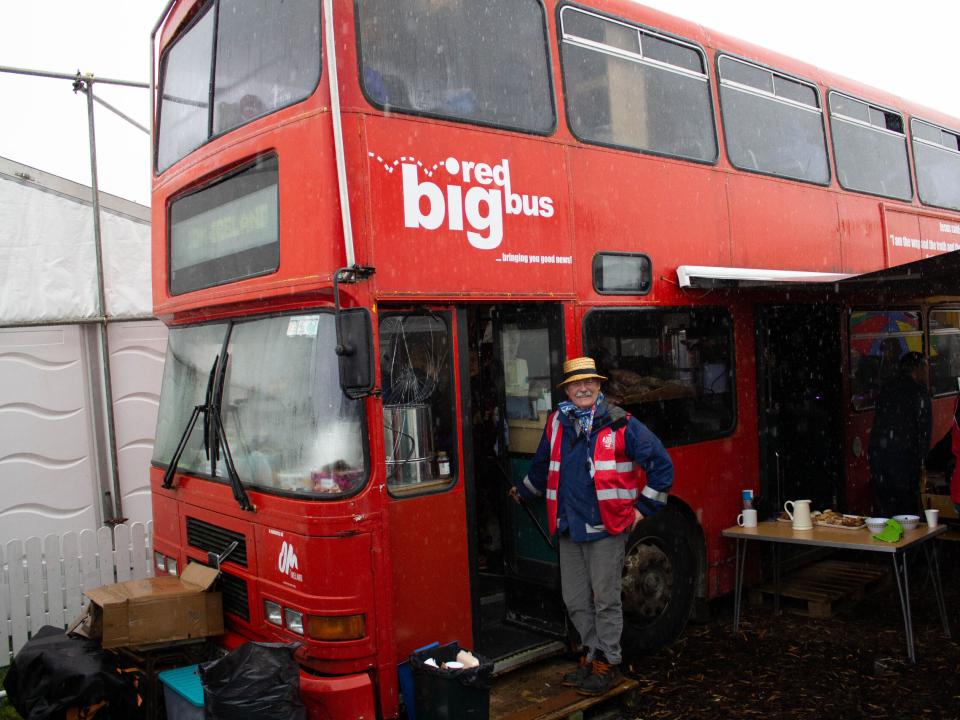 After years of dreaming, OM Ireland's Big Red Bus was finally ushered into this year's National Ploughing Championships on a windstorm.