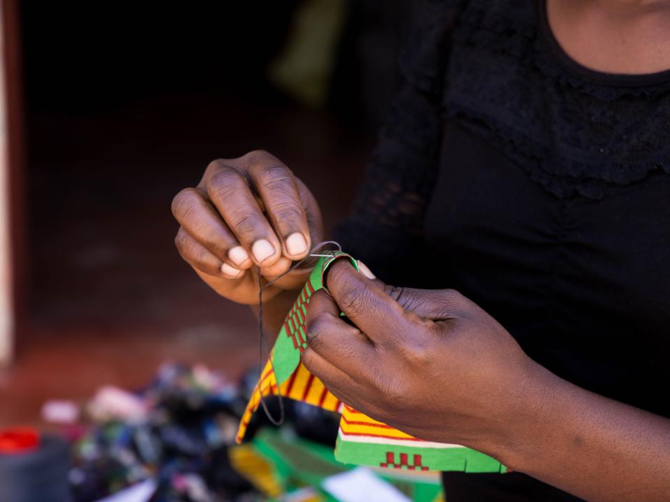Women from Tabitha Ministry in Zambia sew masks for the community during the COVID-19 pandemic. Photo by Kauya Mali.