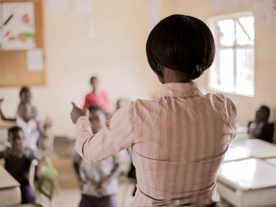 Teaching students in class at Makwati School in Kabwe, Zambia.