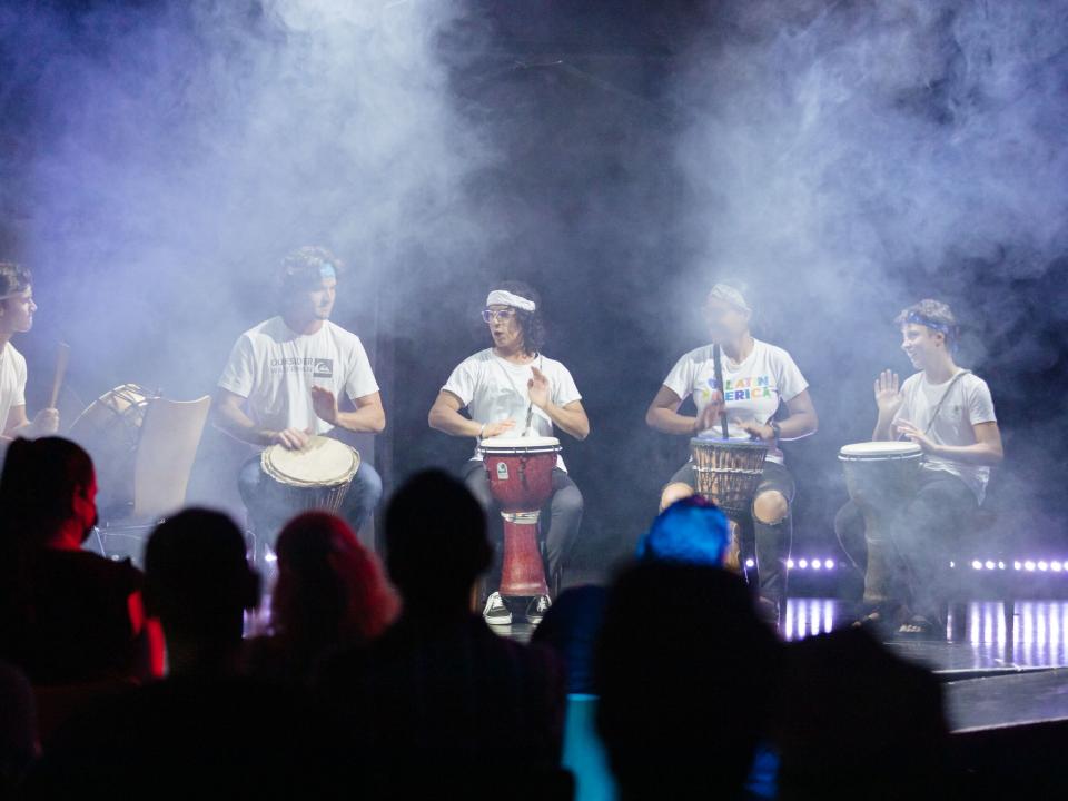 Las Palmas, Canary Islands :: Percussion passion group performs during an onboard event.