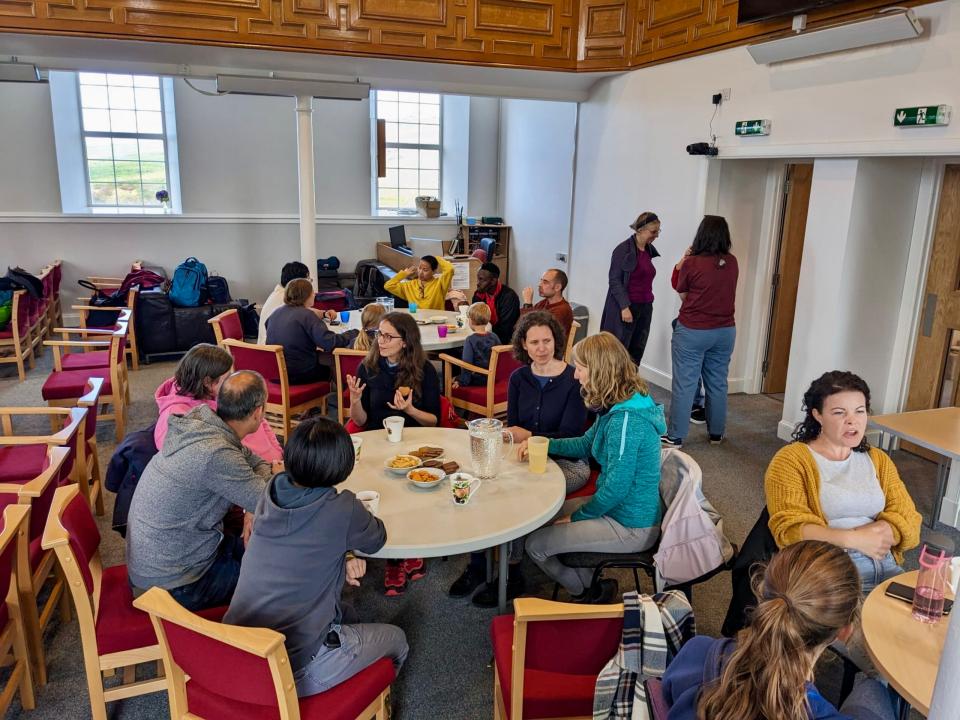 OM short-term team enjoy meals in church building, during outreach in Carloway, Isle of Lewis, Outer Hebrides