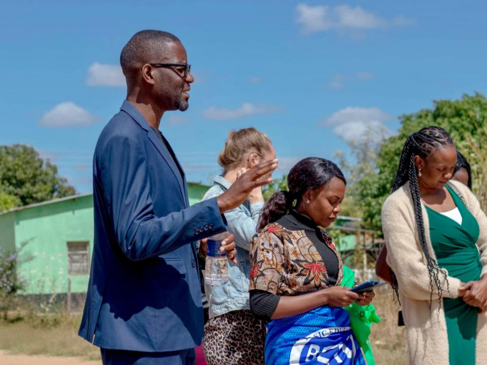Breaking ground for a protective wall at Makwati School in Zambia, built and run by OM in Zambia. The wall will protect the school from theft and vandalism, while also allowing the school to keep small livestock.