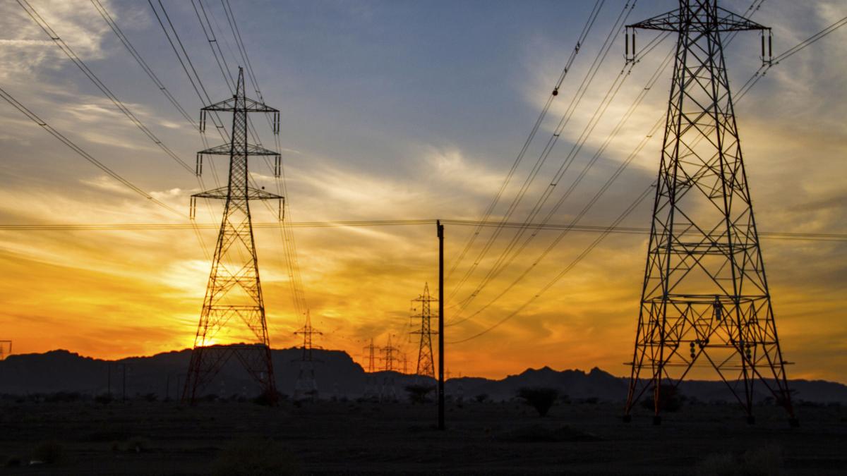 Power towers commonly seen across the deserts of the Arabian Peninsula.    
Photo by Kathryn Berry