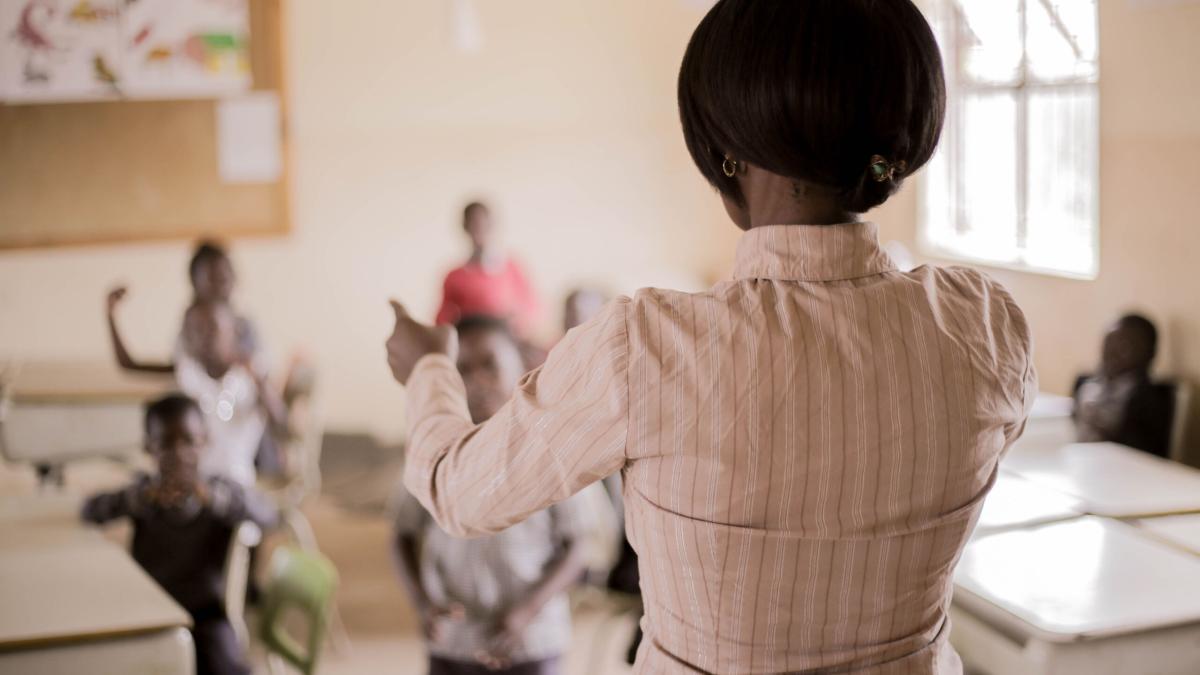 Teaching students in class at Makwati School in Kabwe, Zambia.