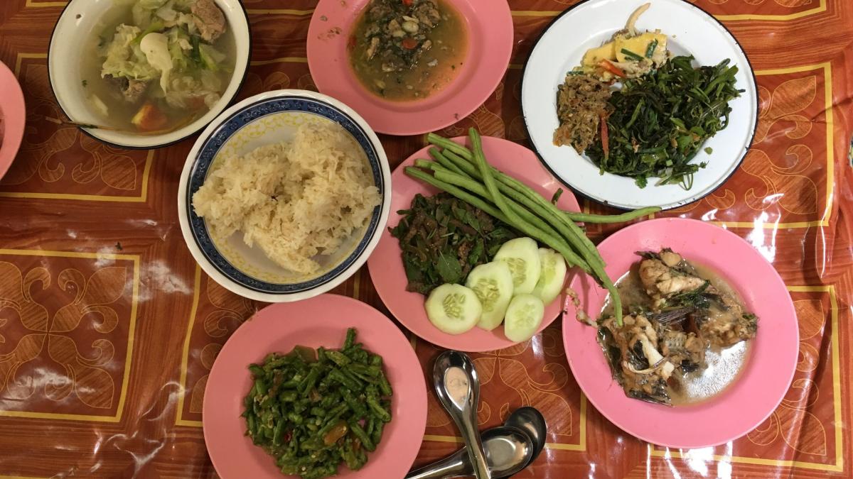 Life in South East Asia is full of color. Communal meals with various fish dishes are shared in plates like this with a group. Photo by Ellyn Schellenberg.