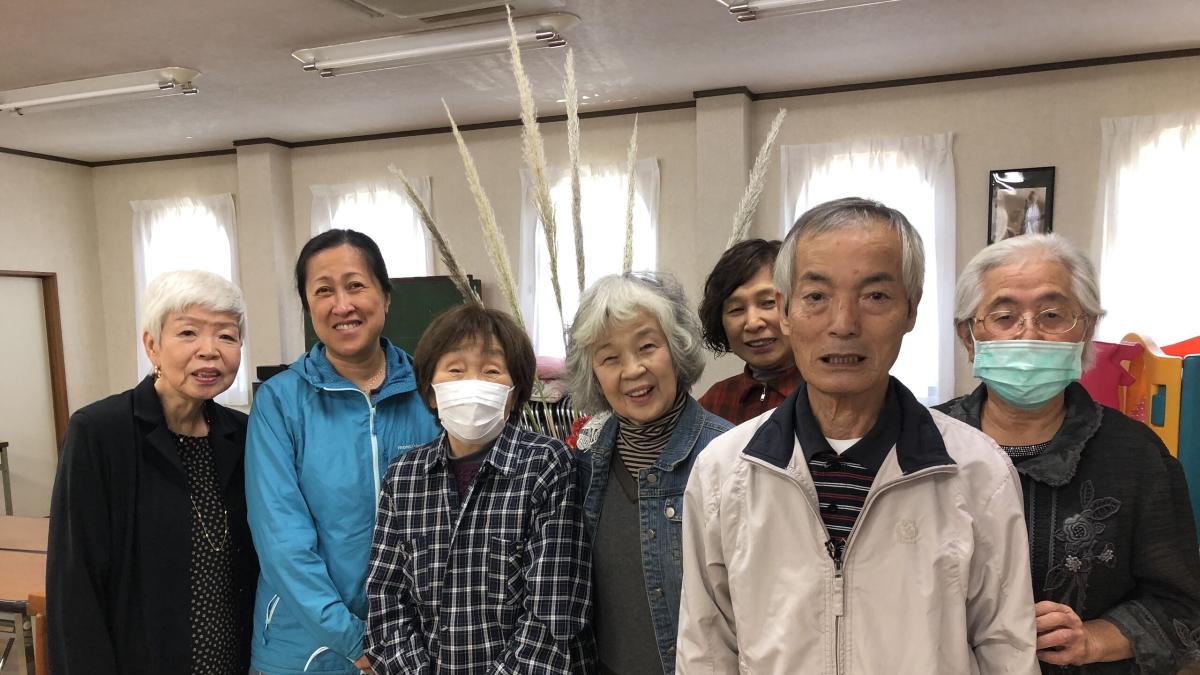 Michelle and her elderly friends in Owase church in Japan